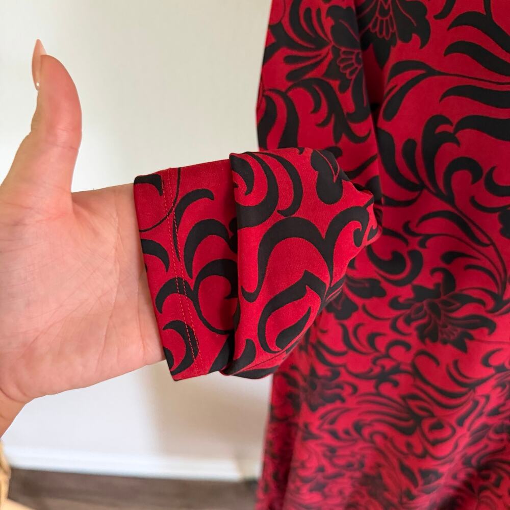 Chicos Red Black Dark Floral Knit Maxi Dress Size XL P Stretch - Picture 5 of 7